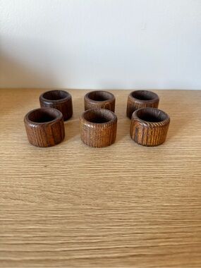 Set of 6 Wooden Napkin Rings - Brown